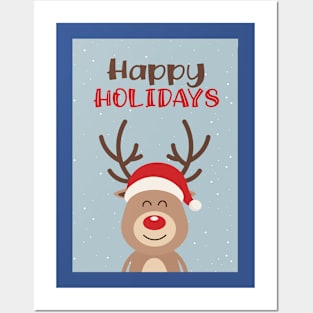 happy holiday reindeer Posters and Art